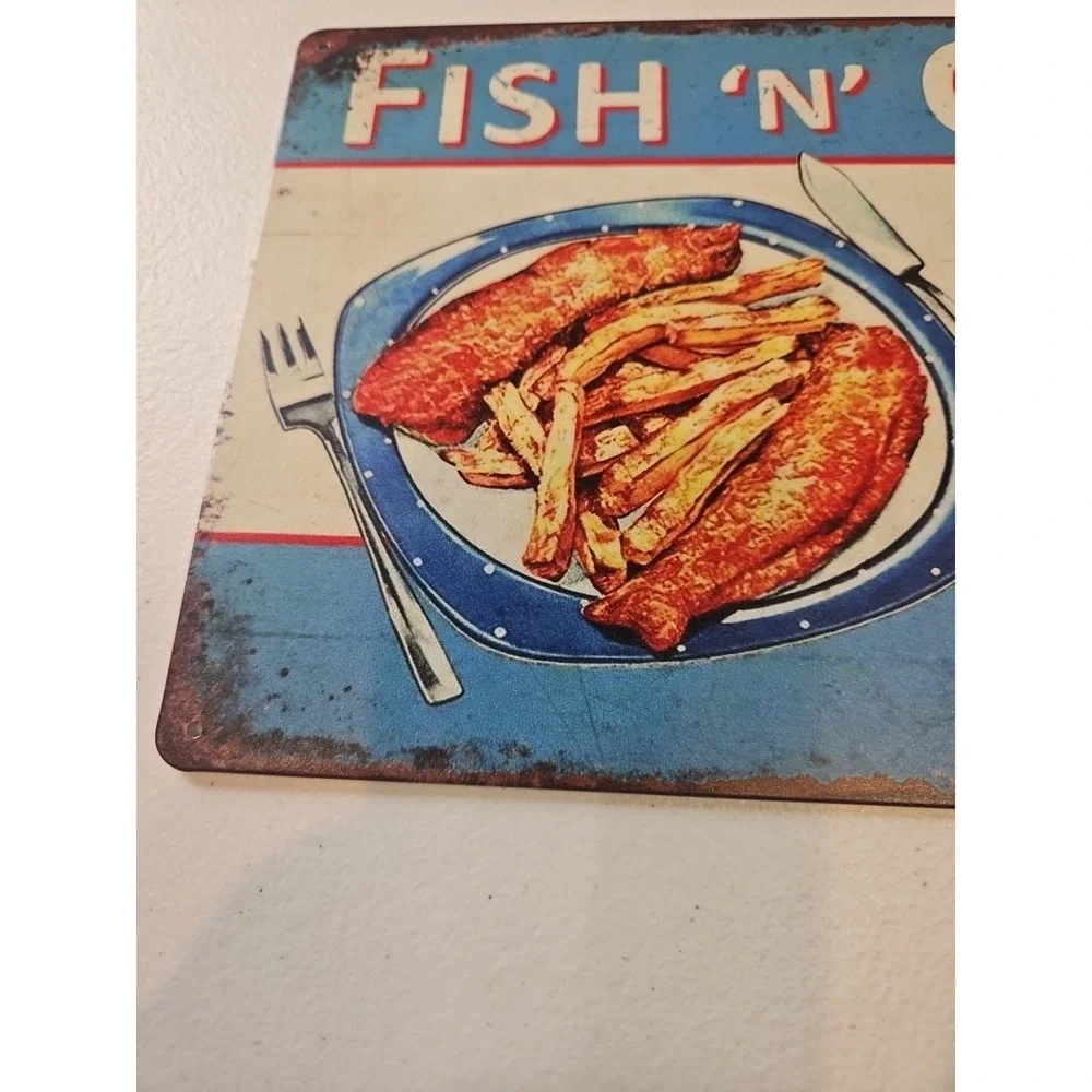 Fish N Chips Metal Sign, 8 X 12,‎ British Tradition Rustic-looking